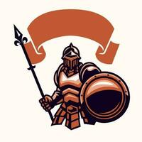 Warrior Knight in Armor and Hold the Blank Flag vector