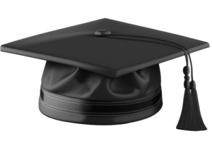 de bild funktioner en slående svart examen keps hatt med en tofs elegant hängande ner, uppsättning mot en transparent bakgrund.generativ ai png