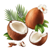 de bild visas en knippa av kokosnötter den där dyka upp förvånande realistisk, flytande i luften mot en helt och hållet transparent bakgrund.generativ ai png