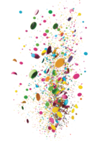 A colorful explosion of confetti floats gracefully against a translucent backdrop, forming a vibrant and celebratory image. png