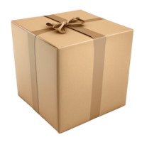 The image is a highly realistic depiction of a kraft gift box, complete with ribbons and a bow, on a transparent background. png