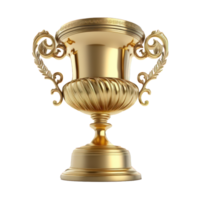 A gleaming and realistic golden trophy stands proud against a transparent background, its intricate design and polished surfaces shimmering under the light. png