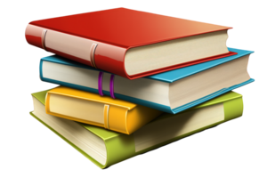 A beautifully organized stack of books, so realistic you can almost feel the pages, standing on a clear and transparent background. png