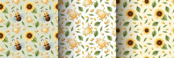 conjunto de sin costura patrones con gracioso abejas, flores, Miel. adecuado para niños s textiles, ropa, fondo de pantalla, papel vector