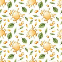 Seamless pattern with honey drops, leaves. Suitable for wallpaper, fabric, textile, paper. vector