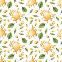 Seamless pattern with honey drops, leaves. Suitable for wallpaper, fabric, textile, paper. vector