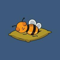 Cute Bee sleeping on the pillow Cartoon Sticker vector Illustration