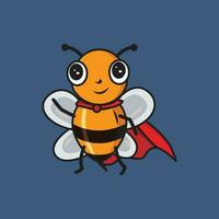 Cute superhero Bee Cartoon Sticker vector Illustration