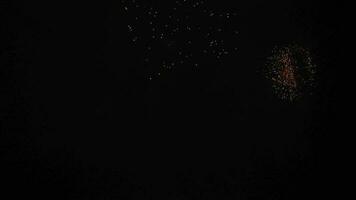 increíble Fuegos artificiales espectáculo. brillante salpicaduras de flores de saludo en contra noche cielo. victoria día en mayo 9 9 video