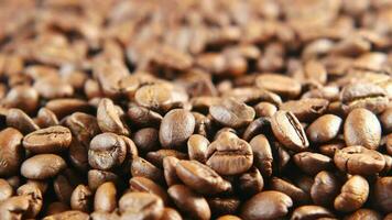 Top view of fresh coffee beans on black background with copy space video