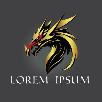Golden Angry Dragon Logo Design Modern Game Style Simple Illustration