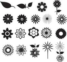 Flower icon set on white background. Different silhouettes of flowers. Vector illustration.