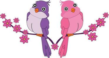 Two Colorful birds sitting on the tree branch vector