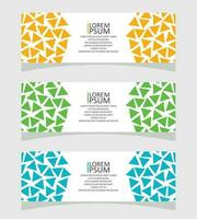 abstract shapes and set of business cards and a set of vector banners and template design with a triangle green blue and orange or Abstract background design in vector banner design