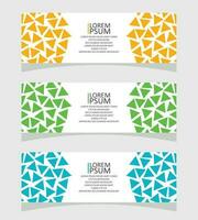 abstract shapes and set of business cards and a set of vector banners and template design with a triangle green blue and orange or Abstract background design in vector banner design