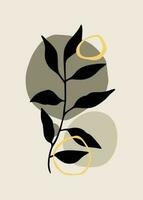 A minimalist poster with a leaf on it and Modern abstract vector illustration with foliage line art