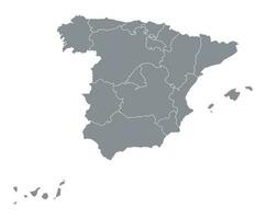 España mapa en el gris color de regiones mapa vector