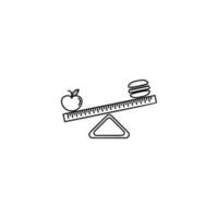 Hamburger and apple on scales vector icon illustration