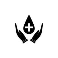 A drop with a plus sign in the hands vector icon illustration