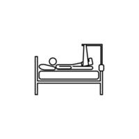 with a broken leg in bed line vector icon illustration