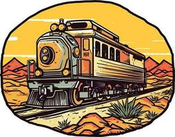 Train in front of a desert Hand drawn illustration, Train Hand drawn illustration design, t-shirt design illustration vector