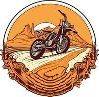 motocicleta en frente de un Desierto mano dibujado ilustración, motocicleta mano dibujado ilustración diseño, camiseta diseño ilustración vector