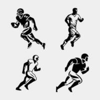 American football player running. Sportsman black silhouette vector