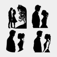 Vector silhouette of happy couple isolated on white background