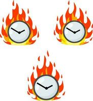 Set of dials in flames. Late and delayed. Business icon. Cartoon flat illustration. Lack of time and haste vector