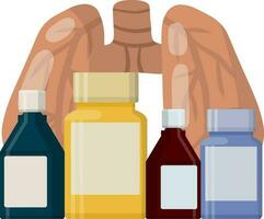 Internal human organs. Cartoon flat illustration. Health and treatment. Set of package with pill and drug vector