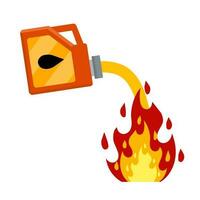 Canister with fuel. Red gas tank. Flammable object. Danger and fire. Watering a Dangerous flame. Flat cartoon icon illustration isolated on white background. Container with oil vector