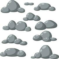 Natural wall stones and smooth and rounded grey rocks. Cartoon flat illustration. Element of forests, mountains and caves with cobblestone vector
