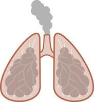 Human lung. Internal organ with grey smoke. Illness and breathing problems. Sputum and medical care. vector