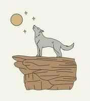 coyote soportes en un rock y aullidos a el Luna. retro vector ilustración