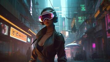 futuristic girl standing in the street photo