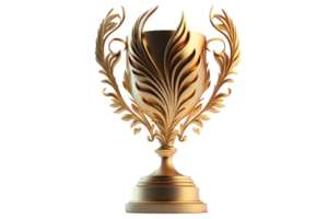 A shimmering, golden trophy is expertly rendered with realistic detail against a clear, transparent background. png