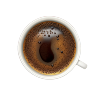 un realista ilustración de un café taza visto desde el arriba, conjunto en contra un transparente fondo.generativo ai png