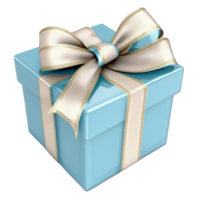 This image shows a blue gift box with a stunning bow tied neatly on top, set against a transparent background. png