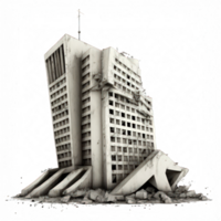 The image portrays several destroyed and abandoned skyscrapers in a post-apocalyptic world, standing on a transparent background. png