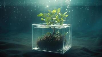 plant in the water tank photo