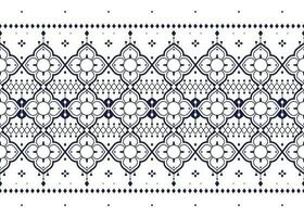 geometric and flower white line ethnic fabric pattern on blue background for cloth carpet wallpaper background wrapping etc. vector