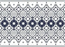 geometric and flower white line ethnic fabric pattern on blue background for cloth carpet wallpaper background wrapping etc. vector