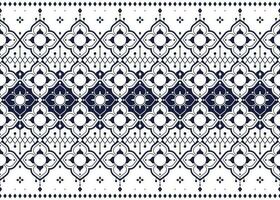 geometric and flower white line ethnic fabric pattern on blue background for cloth carpet wallpaper background wrapping etc. vector