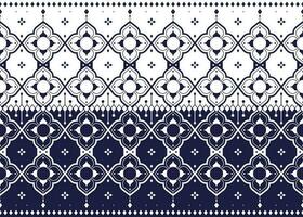 geometric and flower white line ethnic fabric pattern on blue background for cloth carpet wallpaper background wrapping etc. vector