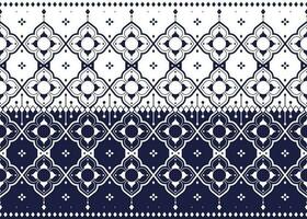 geometric and flower white line ethnic fabric pattern on blue background for cloth carpet wallpaper background wrapping etc. vector