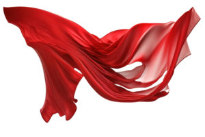 A flowing, vivid red silk fabric appears to be suspended mid-air against a clear transparent background, creating a mesmerizing and elegant image. png