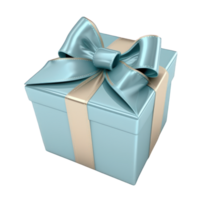 The stunning blue gift box is adorned with a beautiful bow, elegantly placed on a transparent background. png