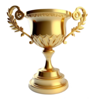 ein leuchtenden golden Trophäe, aufwendig gefertigt und realistisch detailliert, steht stolz auf ein klar und transparent hintergrund.generativ ai png