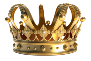 A regal and majestic golden crown gleams brightly in a beautifully realistic style against the backdrop of a clear and transparent background. png