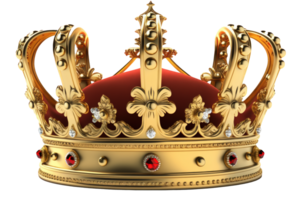 A stunning and intricately designed golden crown, perfectly crafted with a realistic touch, sits majestically on a clear and transparent background. png